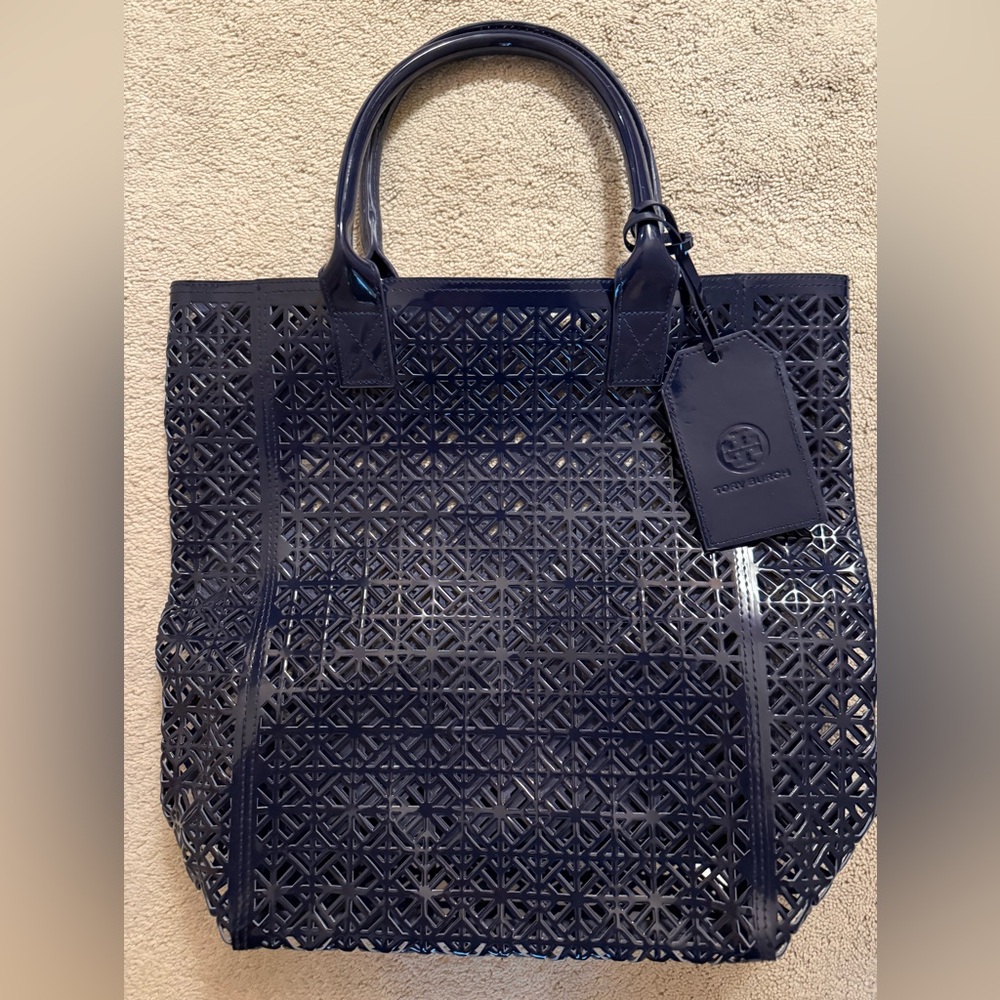 Tory Burch Navy Laser-Cut Tote